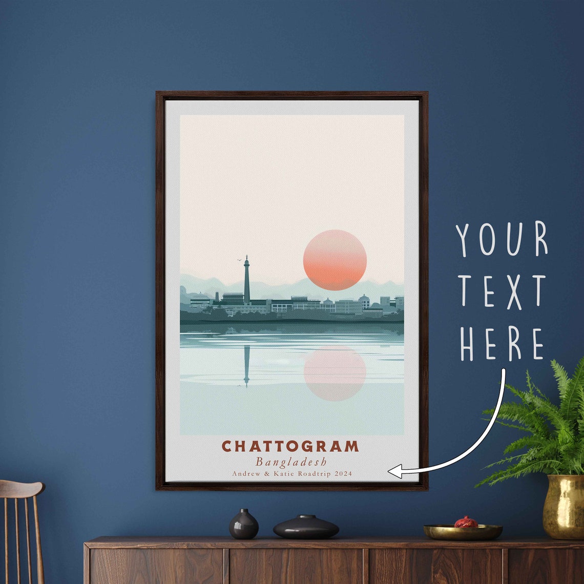 Chattogram Bangladesh Waterfront Skyline Red Sun Travel Poster - Image 3
