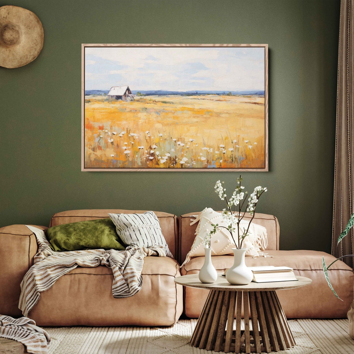 Rustic Farm Vintage Painting Framed Print Ready To Hang Farmhouse Decor