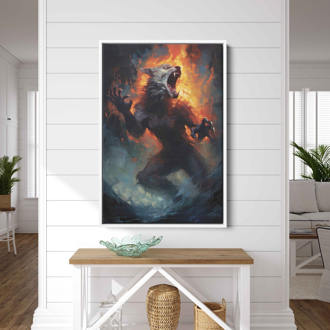 Fiery Werewolf Roaring Amid Flames Horror Fantasy Acrylic Art Print - Image 3
