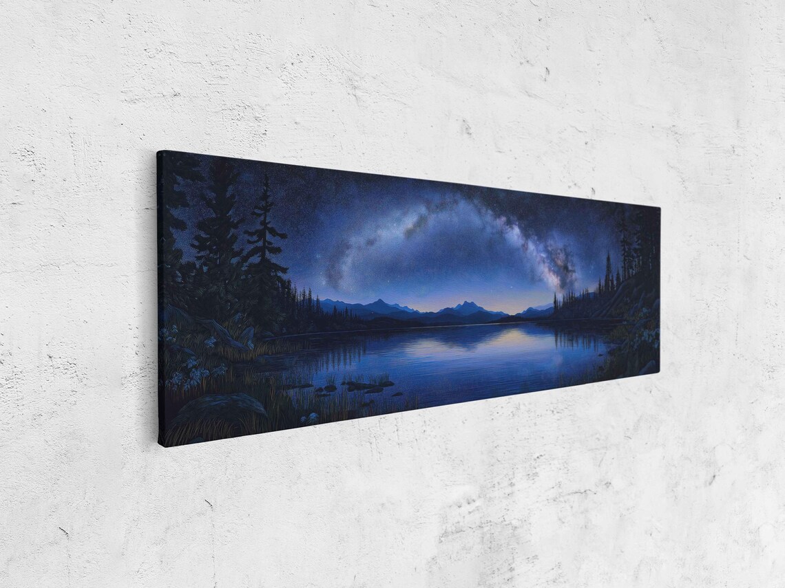 Starry Night Sky Over Tranquil Lake, Peaceful Milky Way Reflection - Image 4