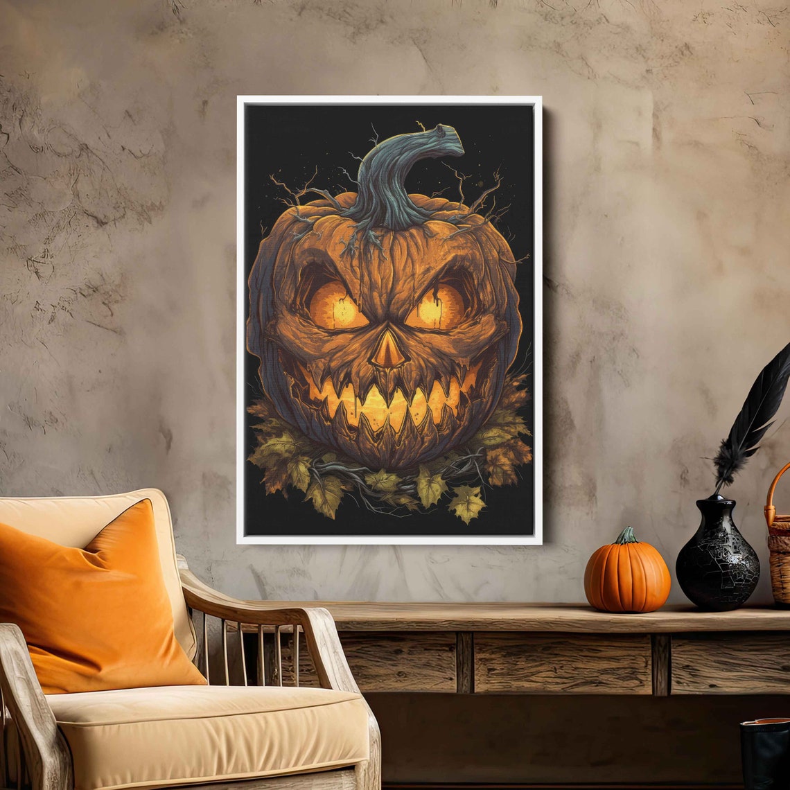 Glowing Eyed Jack O Lantern Evil Pumpkin Halloween Wall Art Print - Image 3