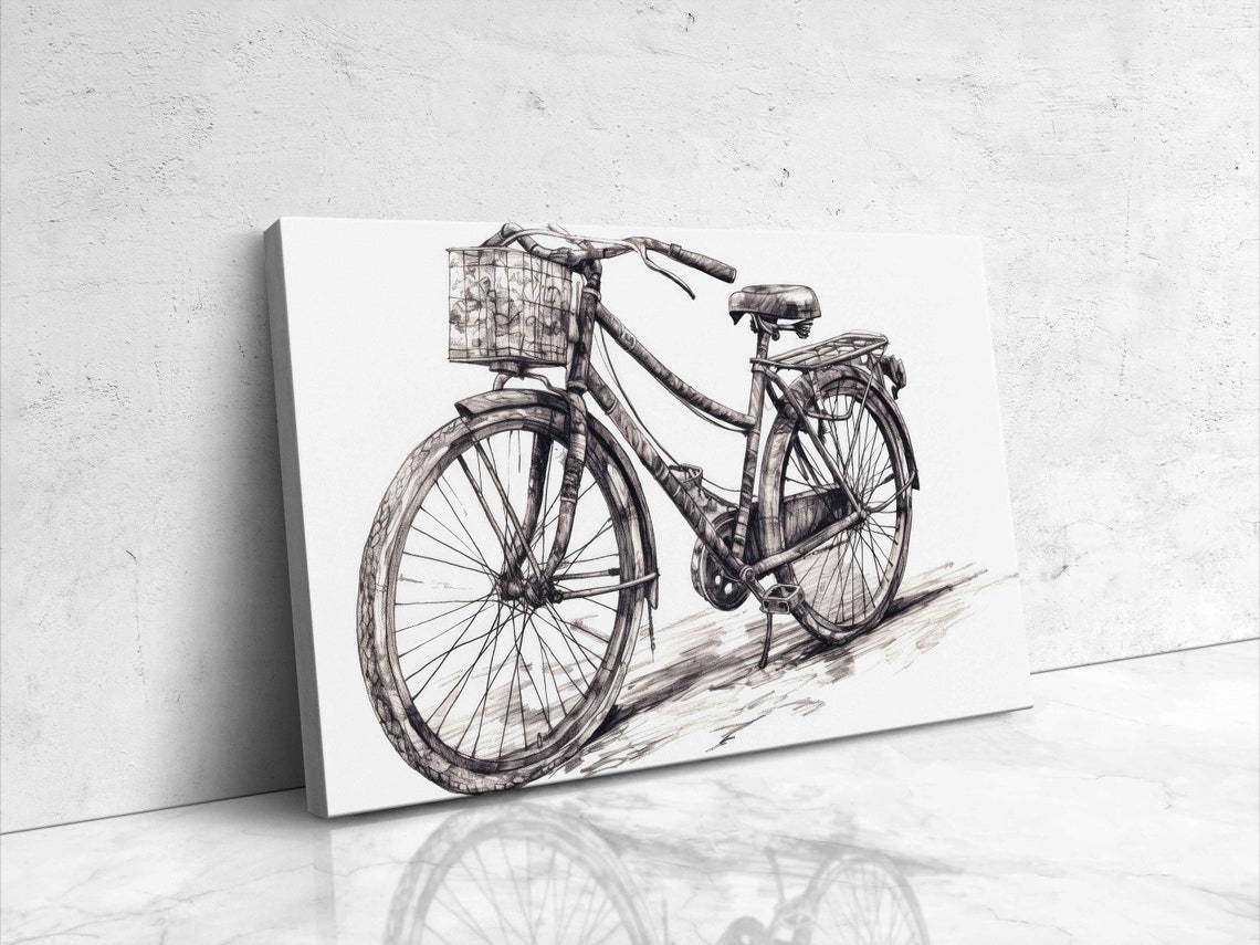 Vintage Bicycle With Basket Pencil Sketch Drawing Art Wall Art Poster - Image 4