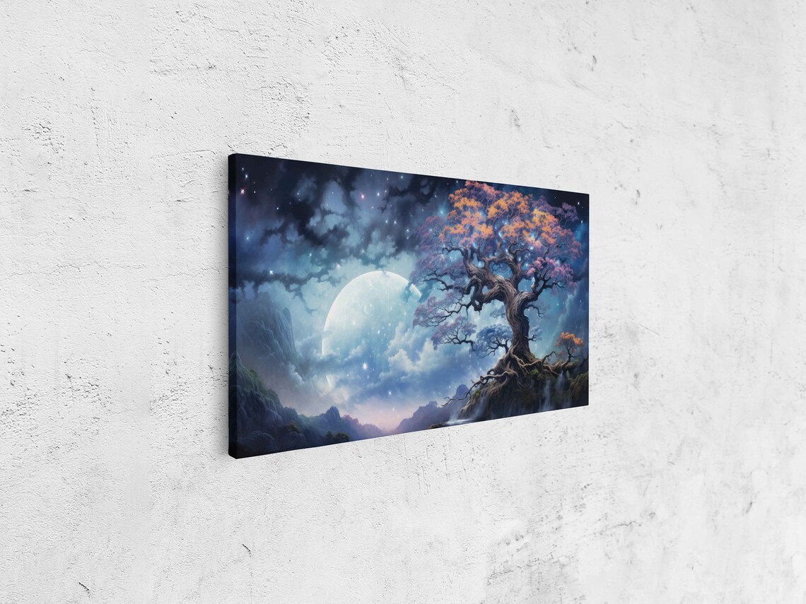Enchanted Moonlit Tree Full Moon Starry Night Magical Forest Wall Poster - Image 4