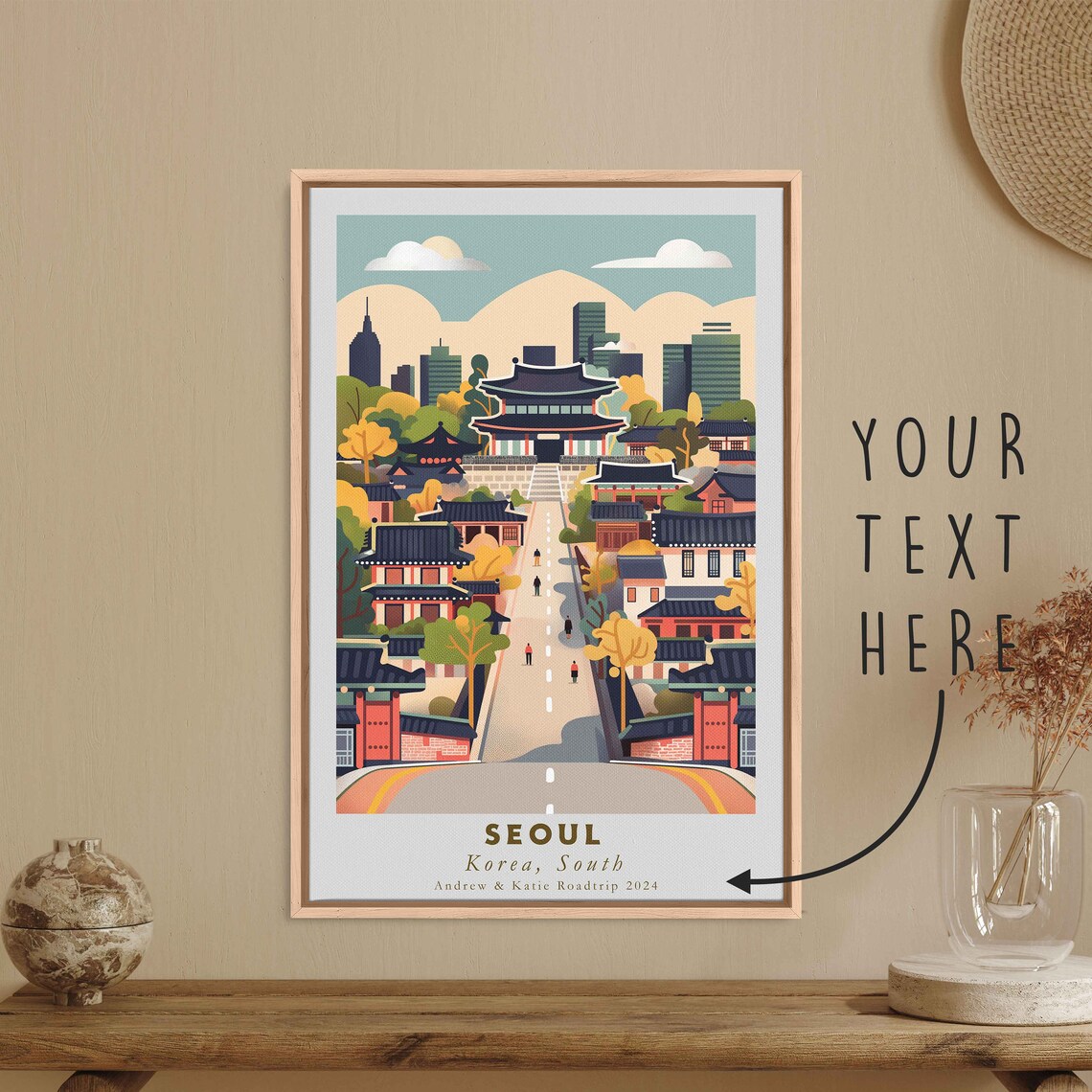 Seoul Korea Old Town Hanok Street Palace Skyline View Travel Poster - Image 3