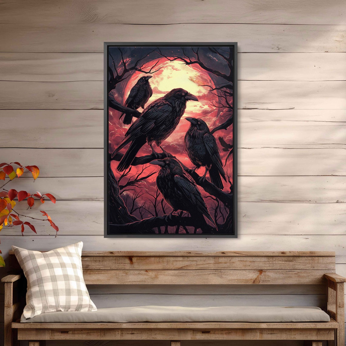 Blood Red Moon With Ravens On Branches Dark Fantasy Art Poster - Image 3