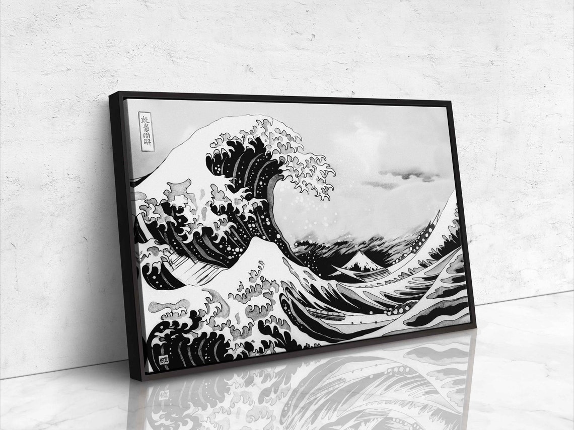 Great Wave Kanagawa Hokusai Ink Wash Style White Japanese Poster - Image 4
