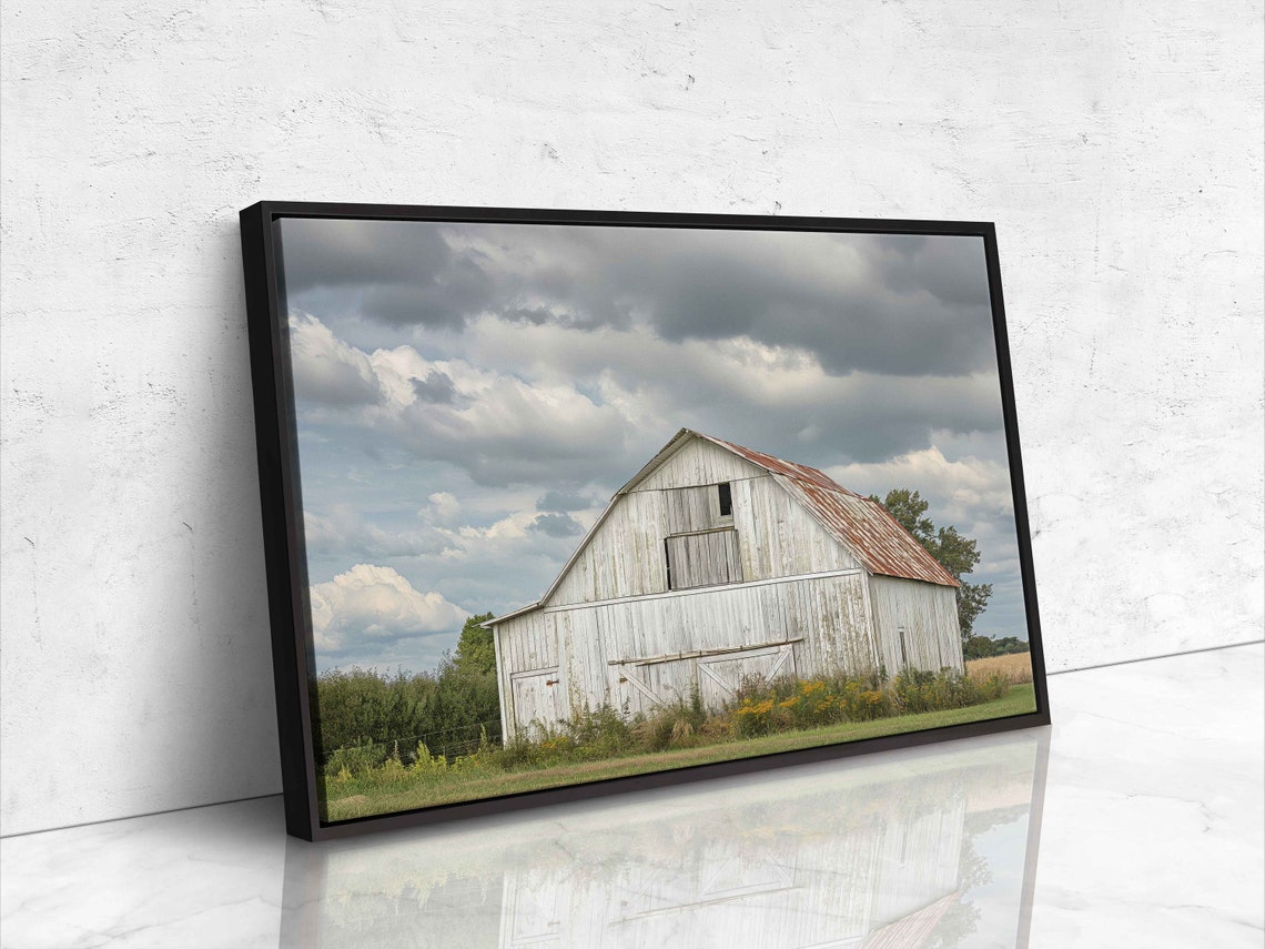 Rustic Weathered Barn Under Cloudy Skies Wall Art Print Countryside Landscape Ready To Hang - Image 4