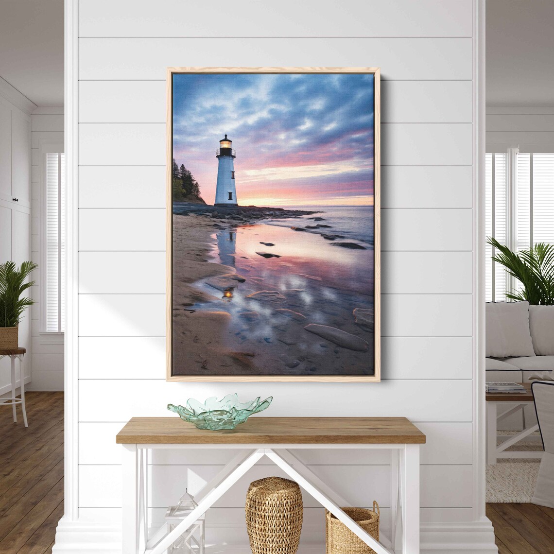 Lighthouse Rocky Coast Sunset Pink Sky Ocean Reflection Seascape Travel Poster - Image 3