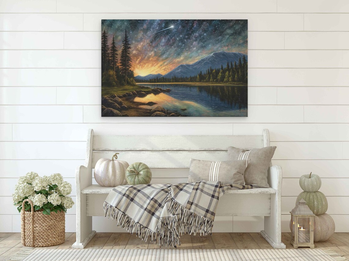 Shooting Star In Starry Night Sky Landscape Art Print - Image 2