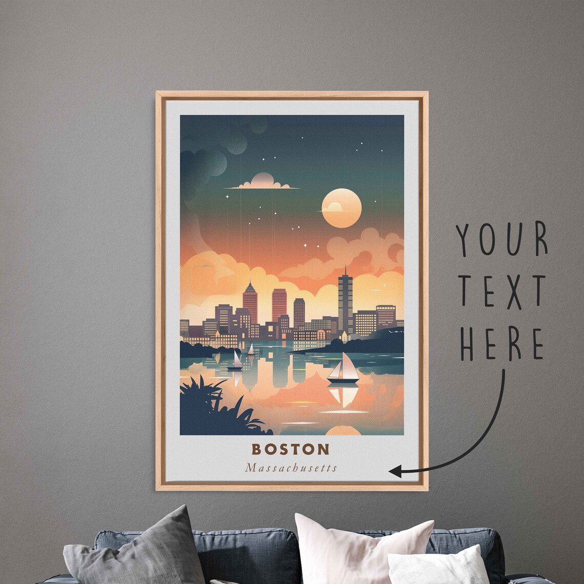 Boston Massachusetts Harbor Skyline Sailboats Sunset View Poster