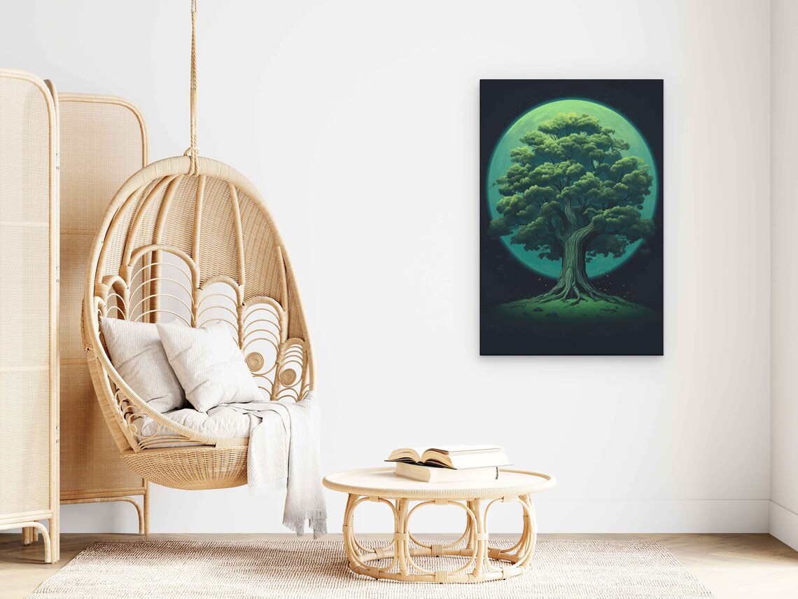 Old Tree Under A Full Moon Framed Tree Print Living Room Decor Office Decor - Image 3