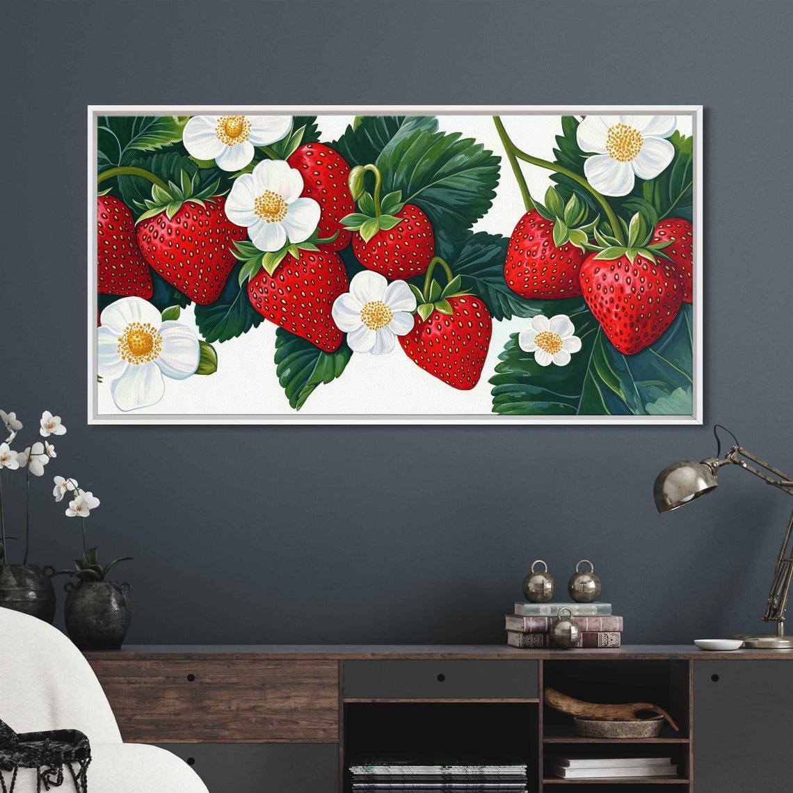 Garden Strawberries White Blossoms Vine Fresh Fruit Kitchen Wall Art
