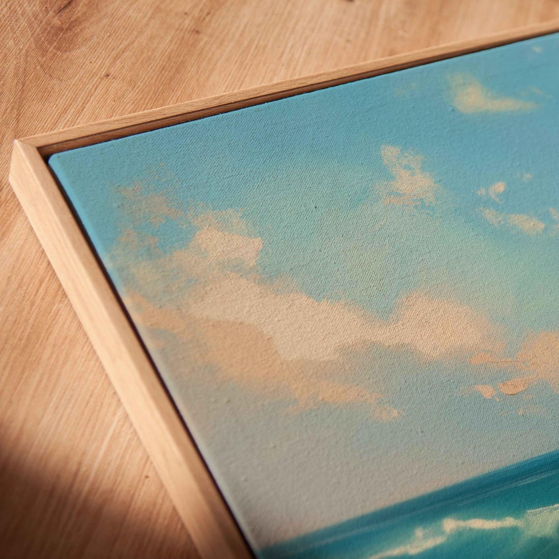 Sailboat On Teal Rolling Waves Pastel Clouds Oil Painting Poster - Image 2