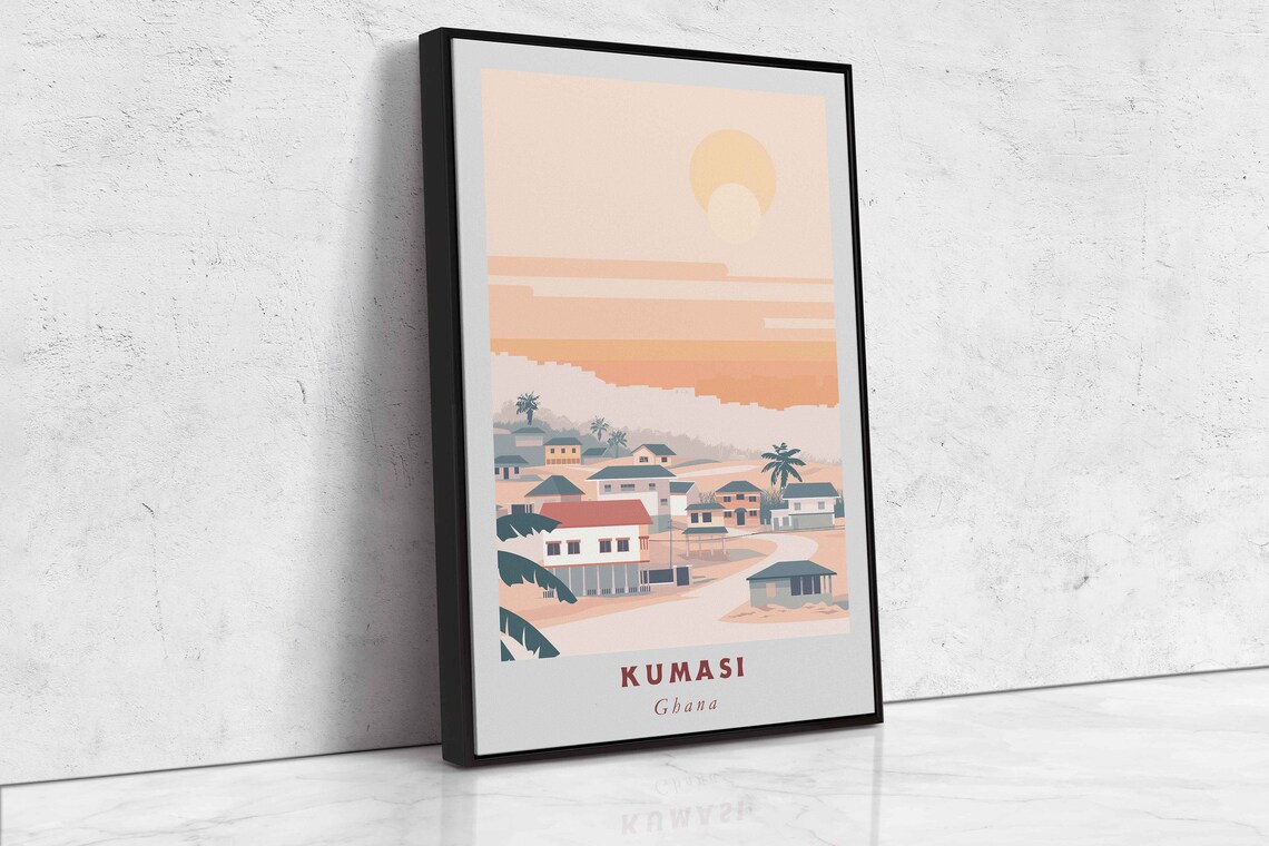 Kumasi Ghana Village Street Sunset Warm Houses Travel Poster - Image 2