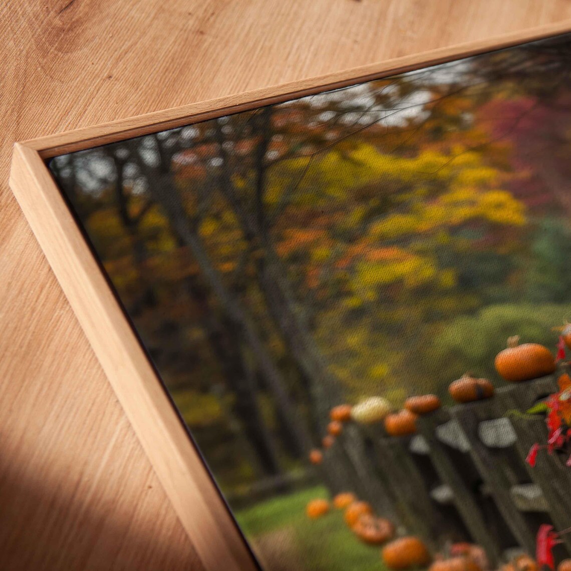 Rustic Wooden Fence Lined With Pumpkins And Red Autumn Vines Photo Poster - Image 2