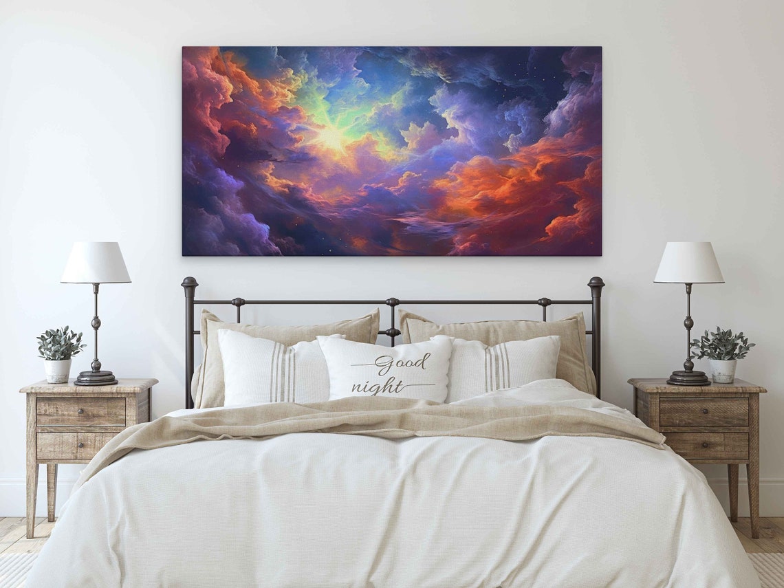 Abstract Clouds Sunset Painting Framed Print Ready To Hang Panoramic Wall Art - Image 3