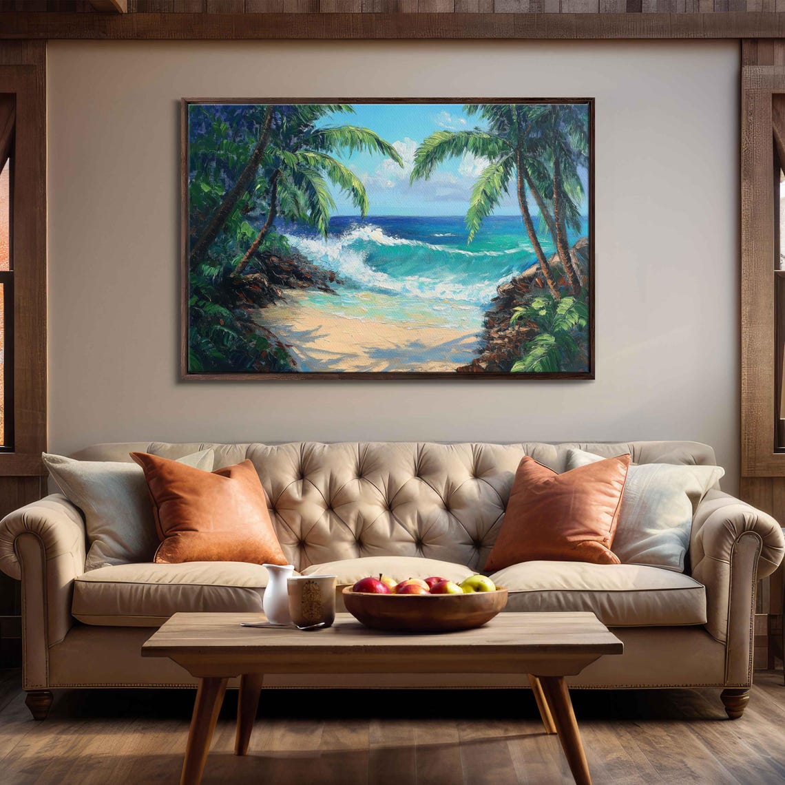 Tropical Palm Beach Cove Turquoise Waves Sandy Shore Painting Poster - Image 3