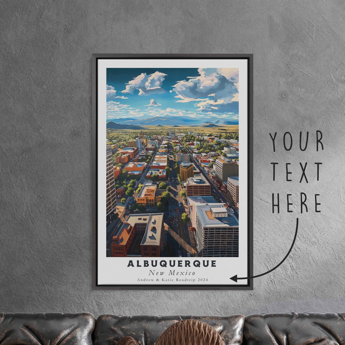 Albuquerque New Mexico Downtown Aerial Mountain Backdrop Travel Poster - Image 3