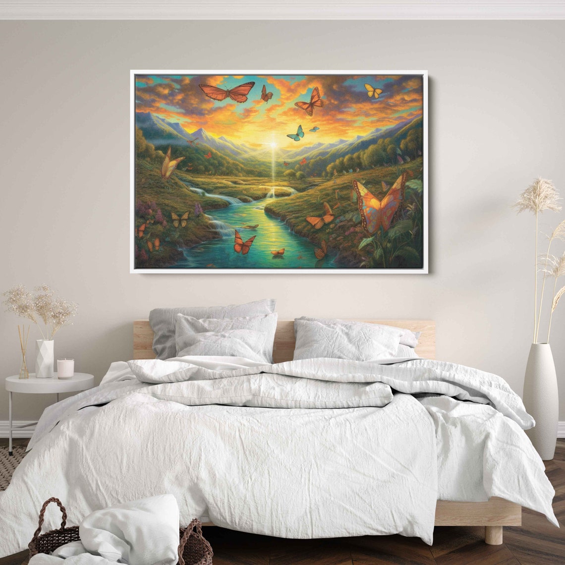 Monarch Butterfly Valley Sunset Mountain Stream Nature Art Print - Image 3