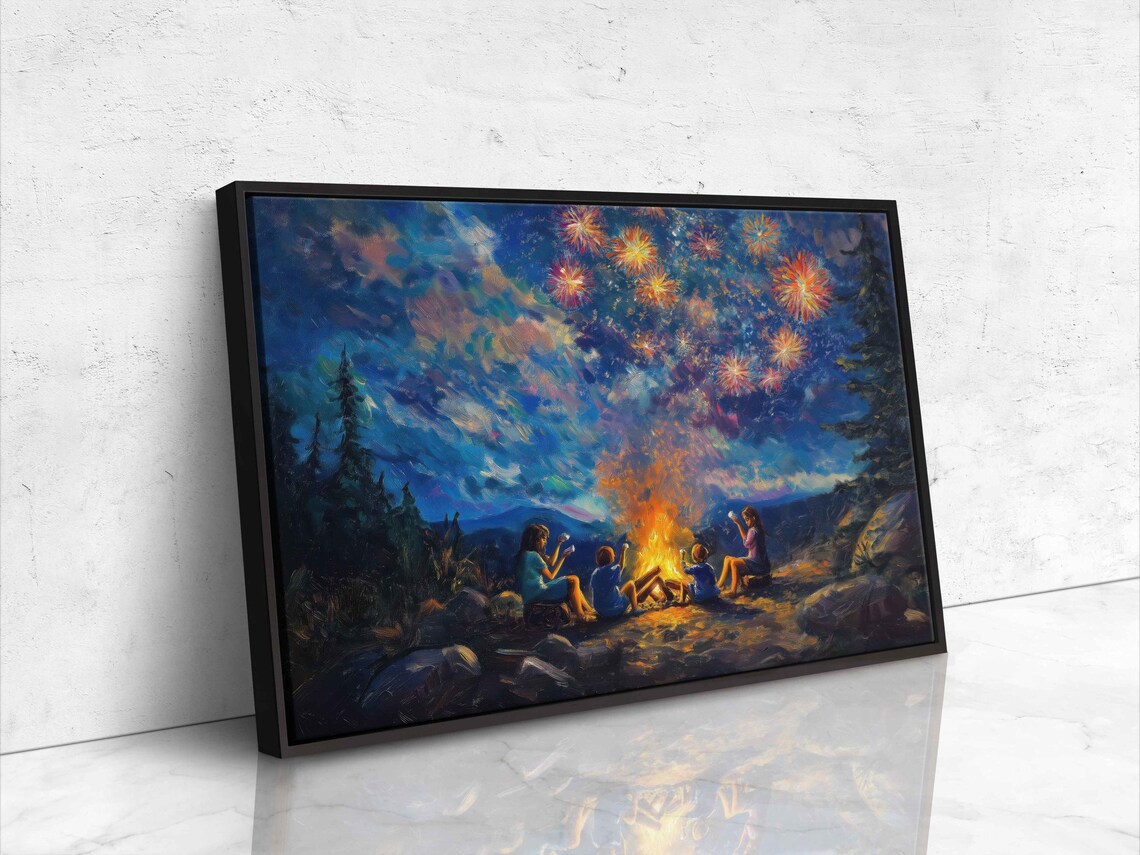 Family Campfire Toasting S'mores Art Print - Image 4