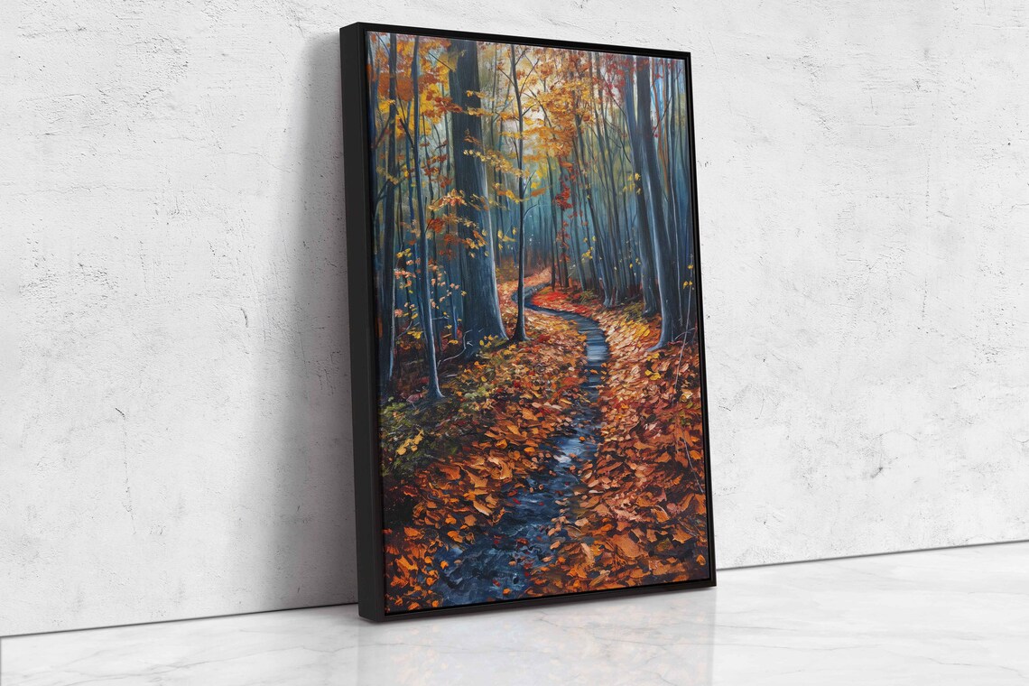 Serene Wooded Pathway, Fall Leaves Forest Art Print - Image 4