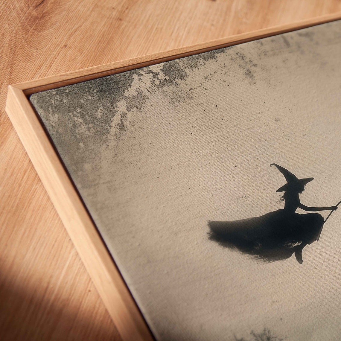 Witch Silhouette Flying Over Haunted Village Vintage Spooky Wall Art - Image 2