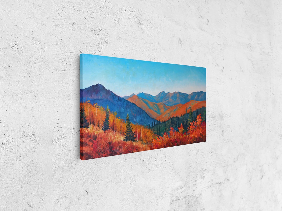 Autumn Mountain Range Fiery Foliage Peaks Blue Sky Nature Poster - Image 4