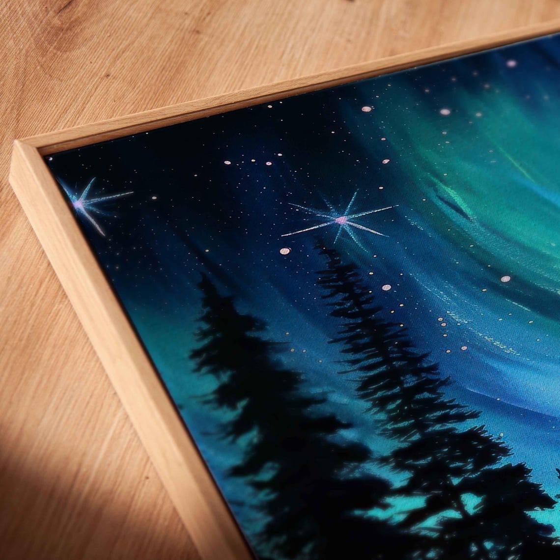 Swirling Northern Lights Over Mirror Lake And Pine Forest Night Poster - Image 2