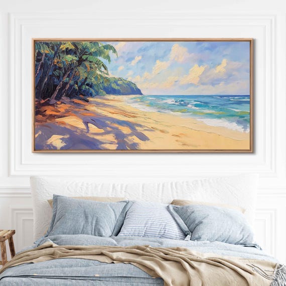 Tropical Beach With Crashing Ocean Waves Acrylic Wall Art Print Gift For Surfer Blue Water Vibrant Colors Ready To Hang