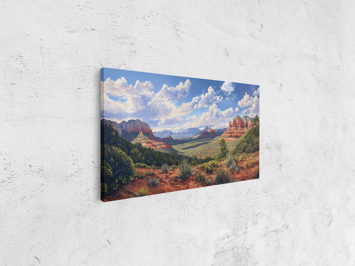 Sedona Arizona Red Rock Canyon Valley Painting Blue Sky Wall Art - Image 4