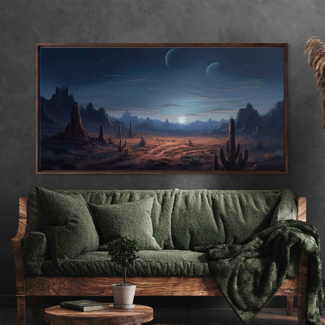 Double Moon Desert Night Sky Mesa Silhouettes Western Art Poster - Image 2