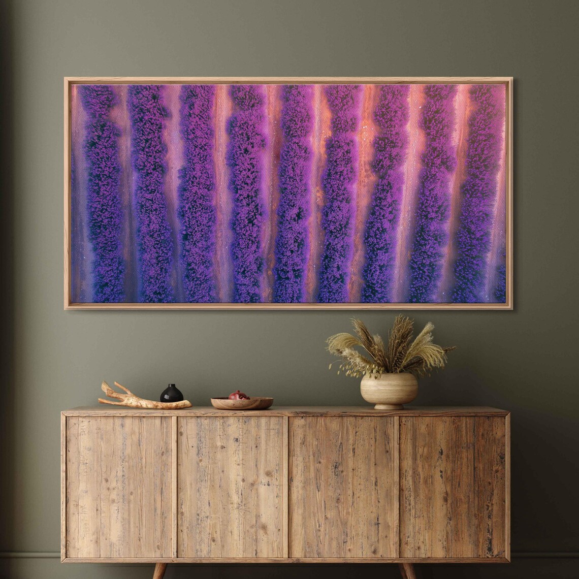 Lavender Field Sunset, Tranquil Landscape Art Print