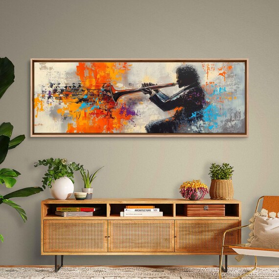Abstract Trumpet Player Silhouette Bold Color Splash Music Art Poster