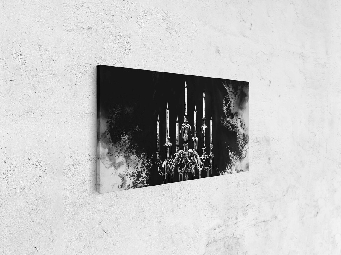 Gothic Candelabra With Melting Wax Candles On Black Spooky Wall Art Poster - Image 4