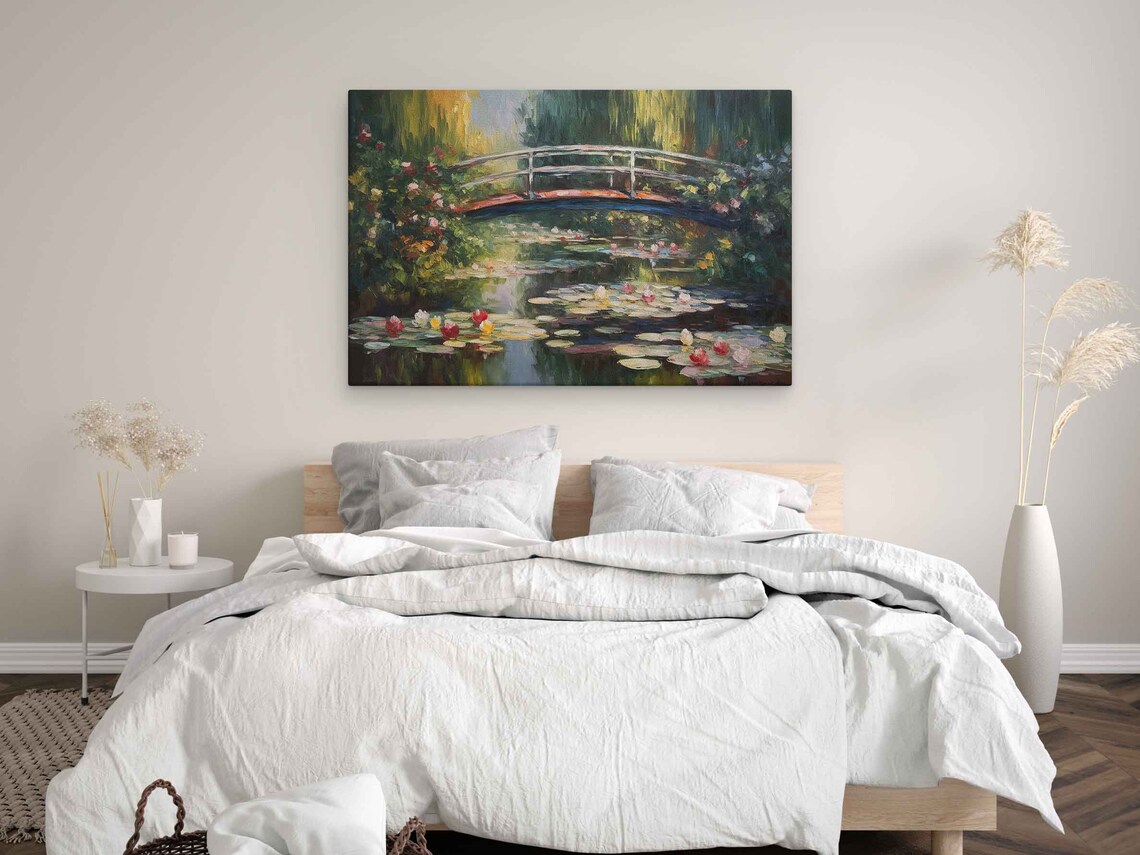 Water Lilies Pond With Japanese Bridge Impressionist Garden Painting Poster - Image 3