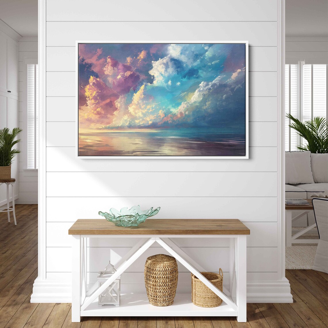 Colorful Pastel Clouds Calm Reflective Sea Sunset Glow Ocean Sky Wall Poster - Image 3