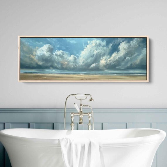 Dramatic Cumulus Clouds Calm Sea Sandy Beach Panoramic Coastal Sky Wall Poster