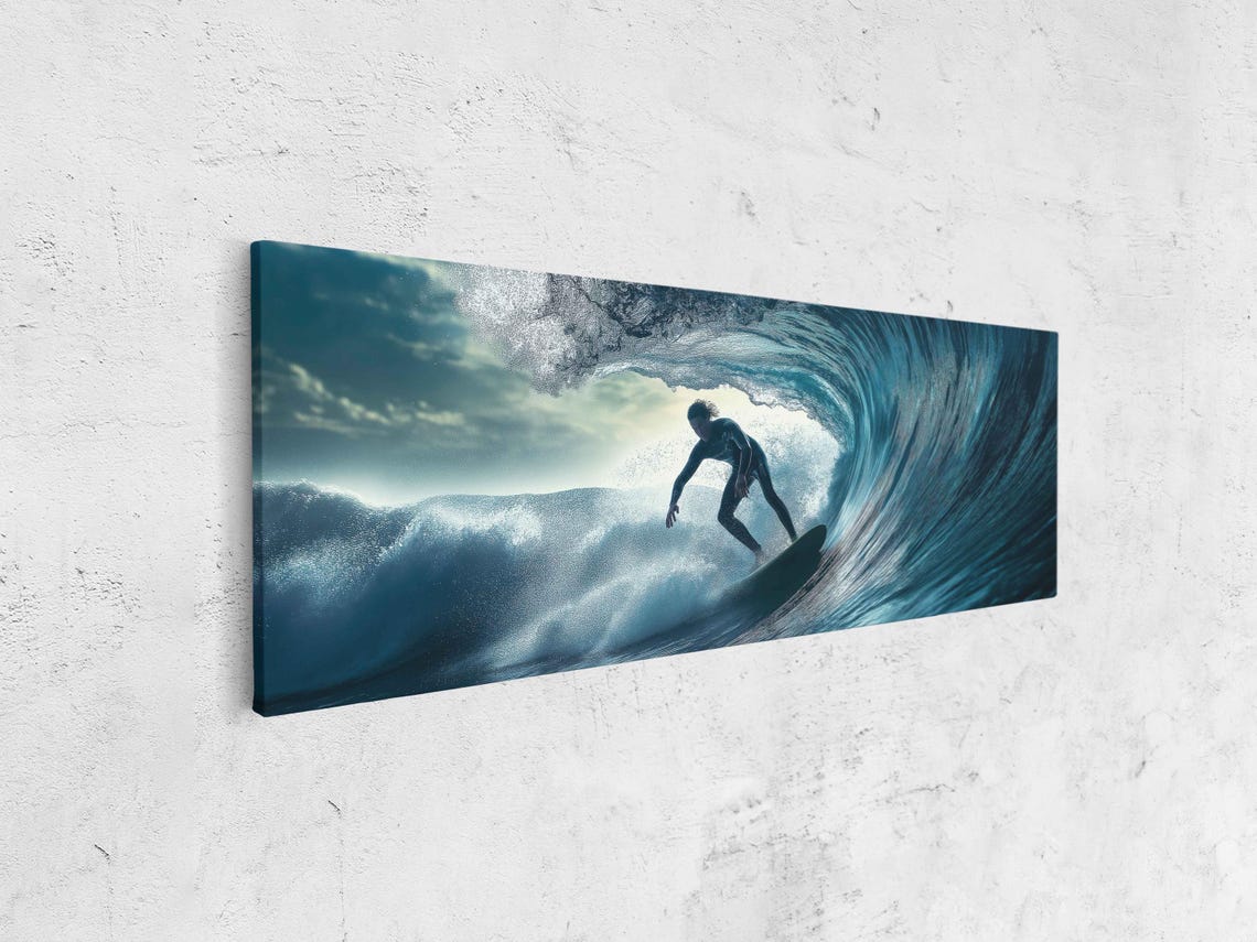 Surfer Riding Ocean Wave Wall Art Print Ocean Decor Gift For Surfer Blue Water Ready To Hang - Image 4