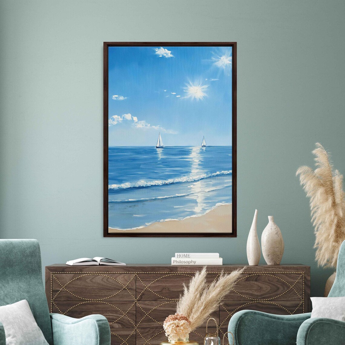 Peaceful Ocean View With Sailboats Art Print - Image 3