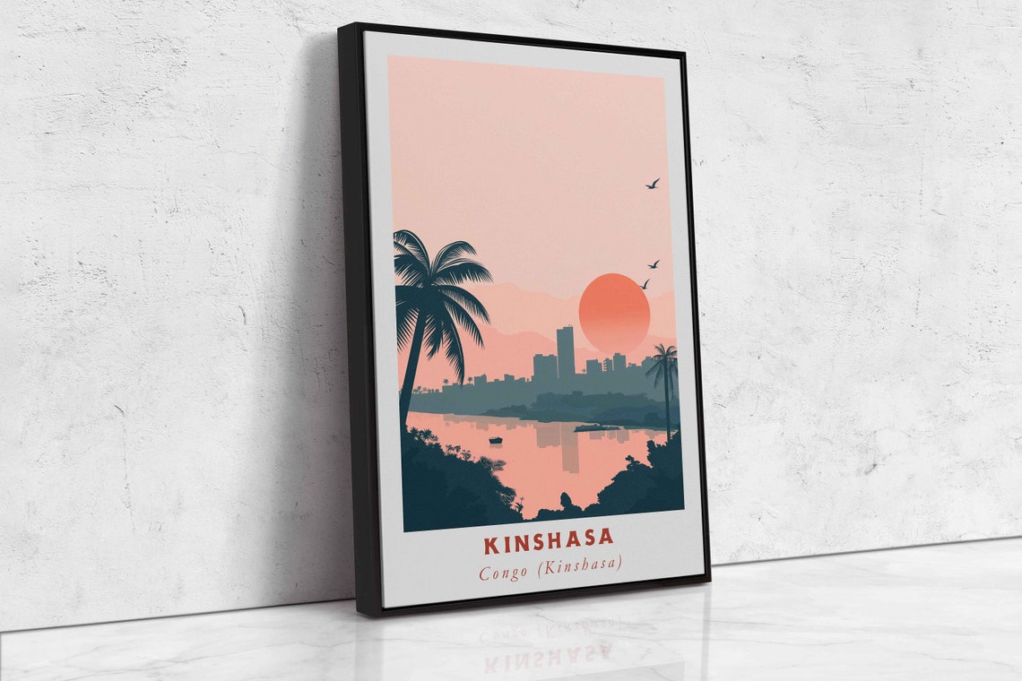 Kinshasa Congo River Skyline Sunset Palm Beach Sun Travel Poster - Image 2