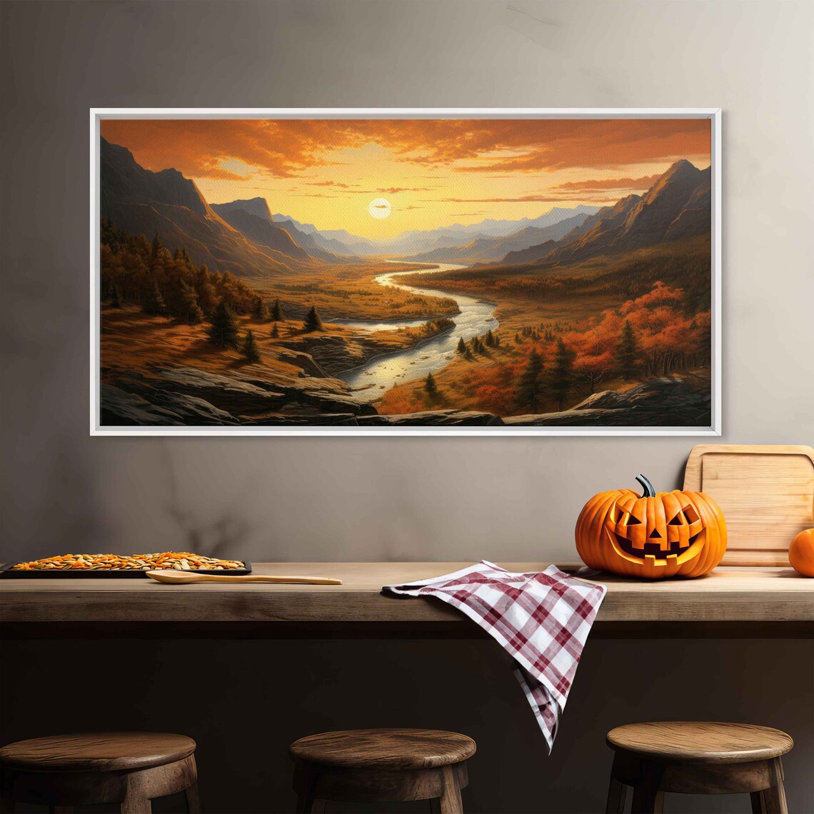 Tranquil Valley Nestled Between Mountains In Sunlight Framed Print Ready To Hang - Image 2