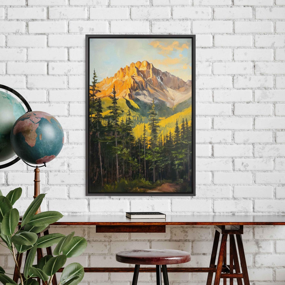 Golden Hour Mountain Peak Glow Pine Forest Landscape Wall Poster
