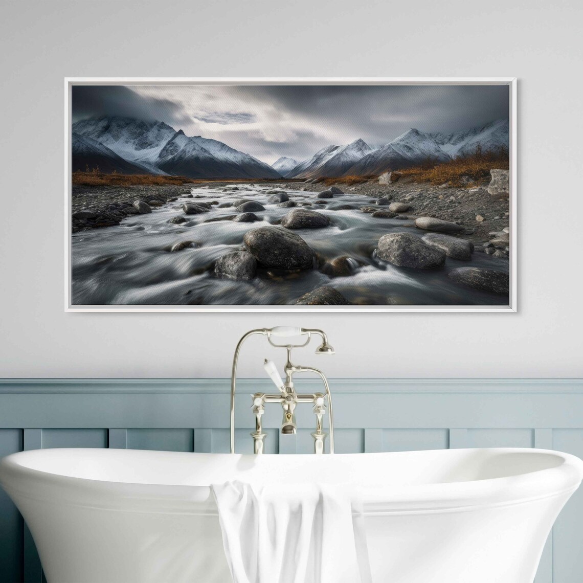 River Mountain Landscape Long Exposure Hdr Photography High Resolution Framed Print Ready To Hang - Image 2