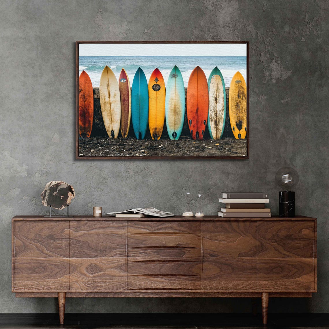 Vintage Surfboards Resting On Seawall Wall Art Print Gift For Surfer Beach Life Ready To Hang