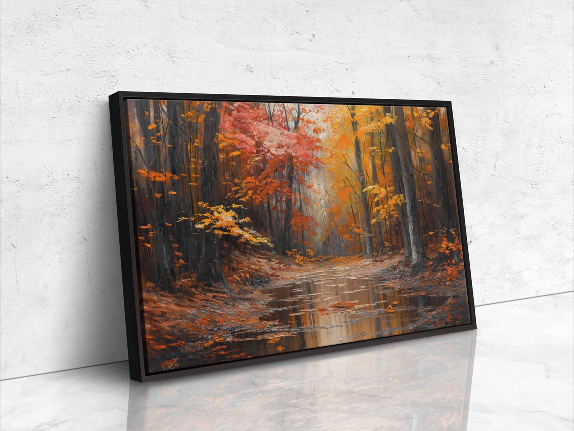 Autumn Forest Stream Fallen Leaves Reflective Creek Fiery Woods Poster - Image 4