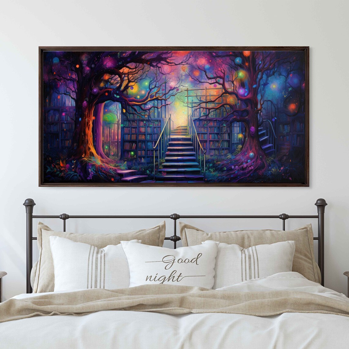Enchanted Tree Of Knowledge Library Staircase Orbs Fantasy Wall Art Print - Image 3