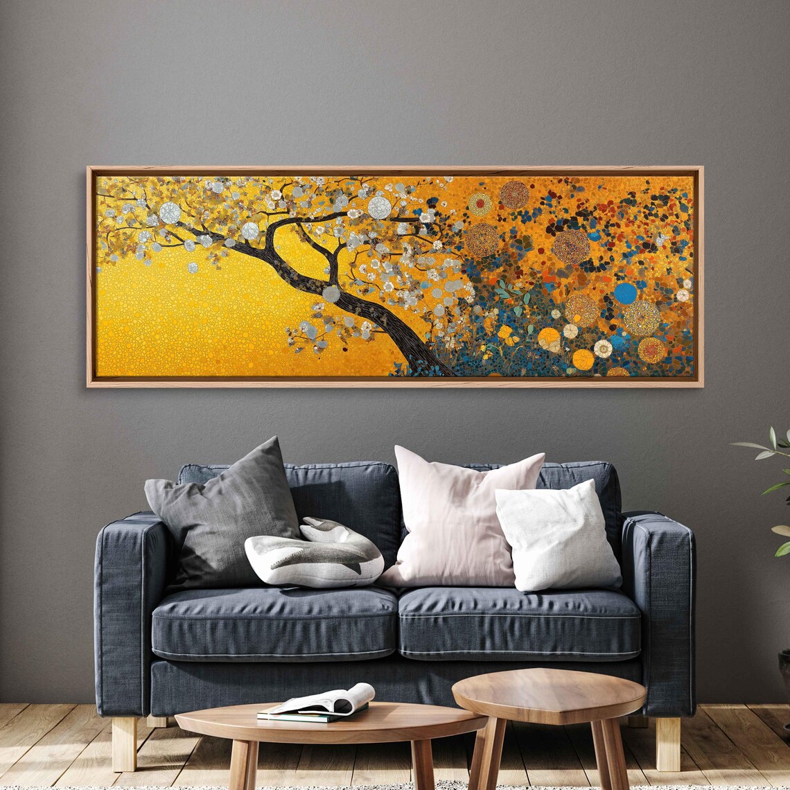 Elaborate Nature Tapestry, Gold Floral Tree Design