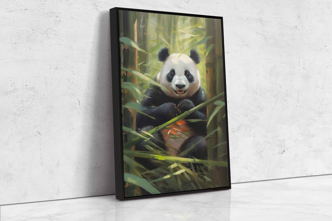 Happy Giant Panda Bamboo Forest Cute Wildlife Painting Wall Art Print - Image 4