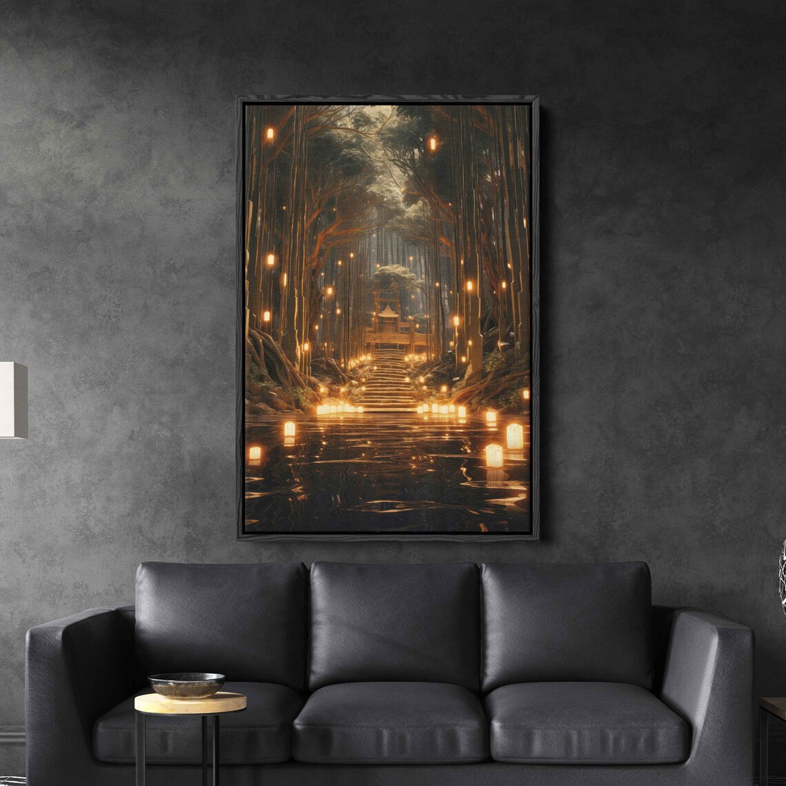 Bamboo Forest Lantern Path, Magical Woods Art Print