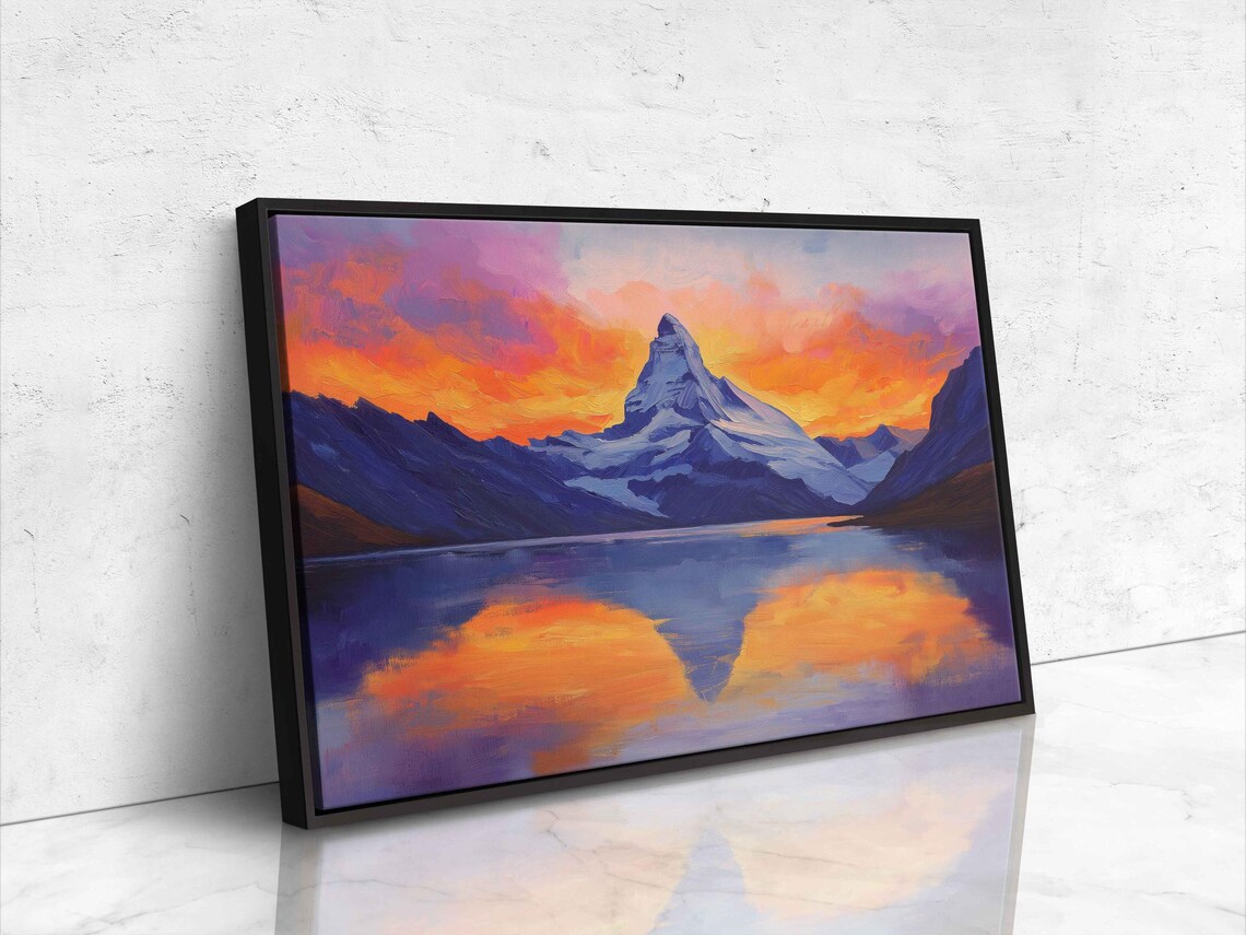 Matterhorn Sunset Scene Wall Art Print Majestic Mountain Vibrant Colors Serene Lake Reflection - Image 4
